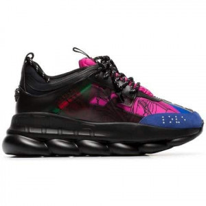 VERSACE BLACK AND MULTICOLOURED CHAIN REACTION SNEAKERS - VS8