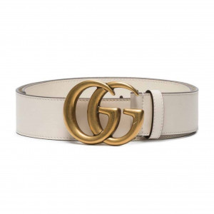 GUCCI WHITE LEATHER BELT WITH DOUBLE G BUCKLE - B15