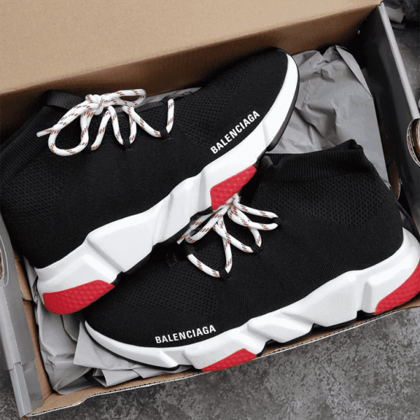 BALENCIAGA SPEED TRAINER LACE UP BLACK RED - BB015 - Image 2