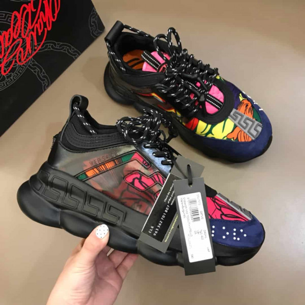 VERSACE BLACK AND MULTICOLOURED CHAIN REACTION SNEAKERS - VS8 - Image 2