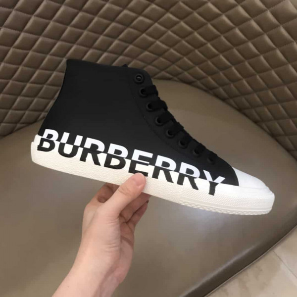BURBERRY LOGO PRINT GABARDINE HIGH-TOP SNEAKERS - BBR31 - Image 2