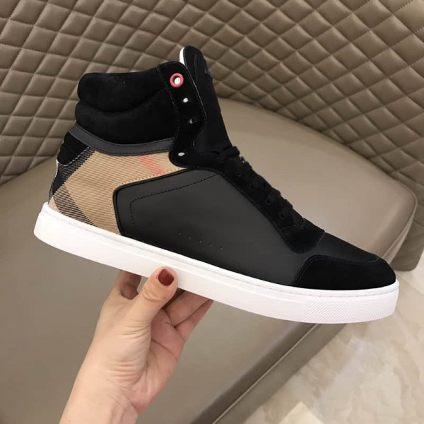 BURBERRY LEATHER AND HOUSE CHECK HI-TOP SNEAKERS - BBR28 - Image 2