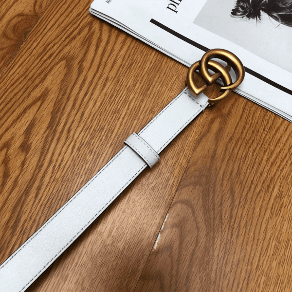 GUCCI WHITE LEATHER BELT WITH DOUBLE G BUCKLE - B15 - Image 8