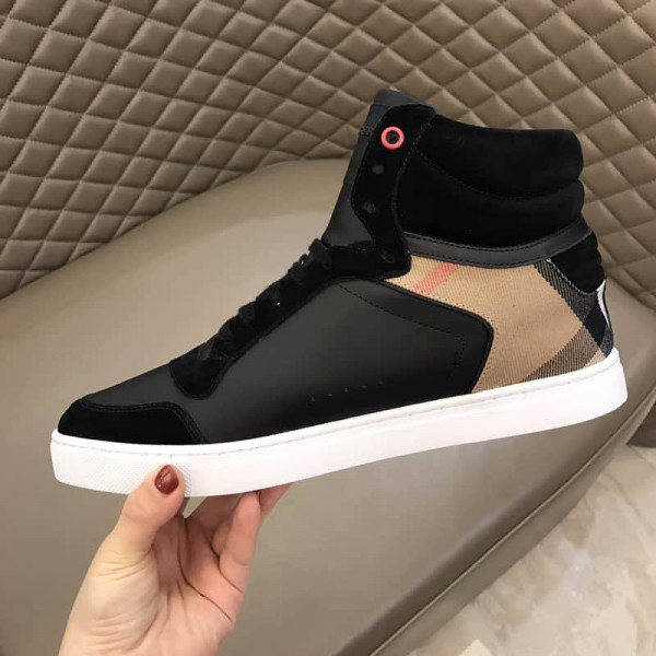 BURBERRY LEATHER AND HOUSE CHECK HI-TOP SNEAKERS - BBR28 - Image 8