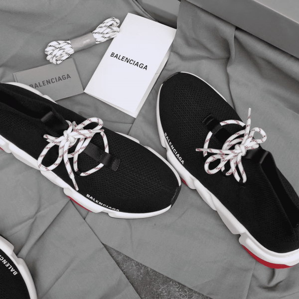 BALENCIAGA SPEED TRAINER LACE UP BLACK RED - BB015 - Image 7