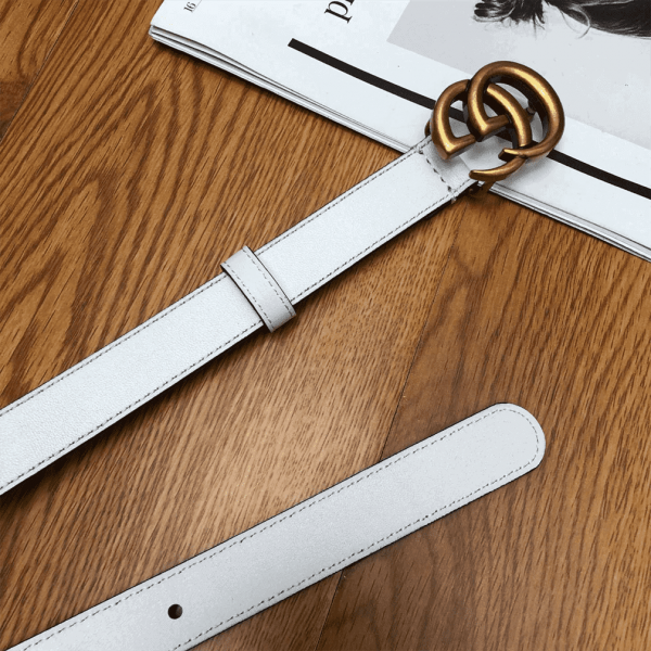 GUCCI WHITE LEATHER BELT WITH DOUBLE G BUCKLE - B15 - Image 7