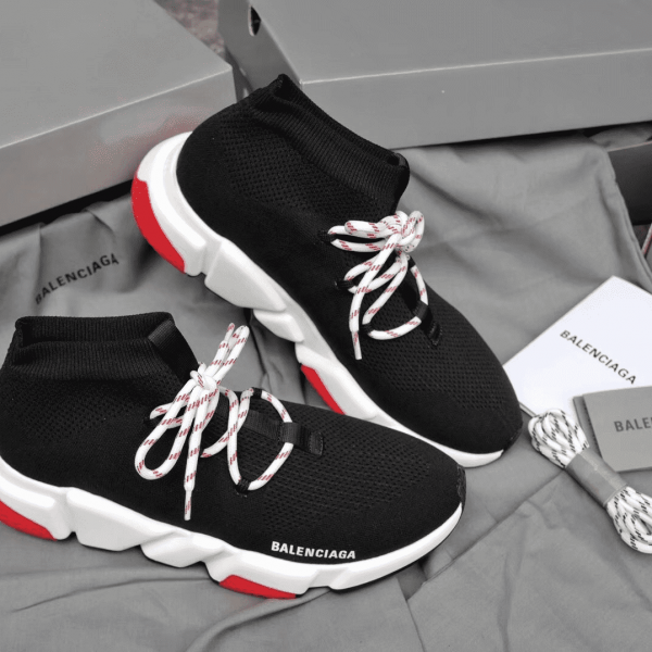 BALENCIAGA SPEED TRAINER LACE UP BLACK RED - BB015 - Image 6