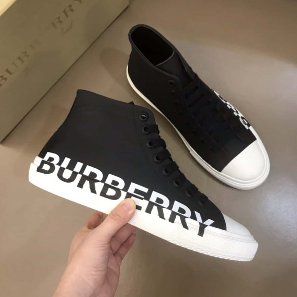 BURBERRY LOGO PRINT GABARDINE HIGH-TOP SNEAKERS - BBR31 - Image 6