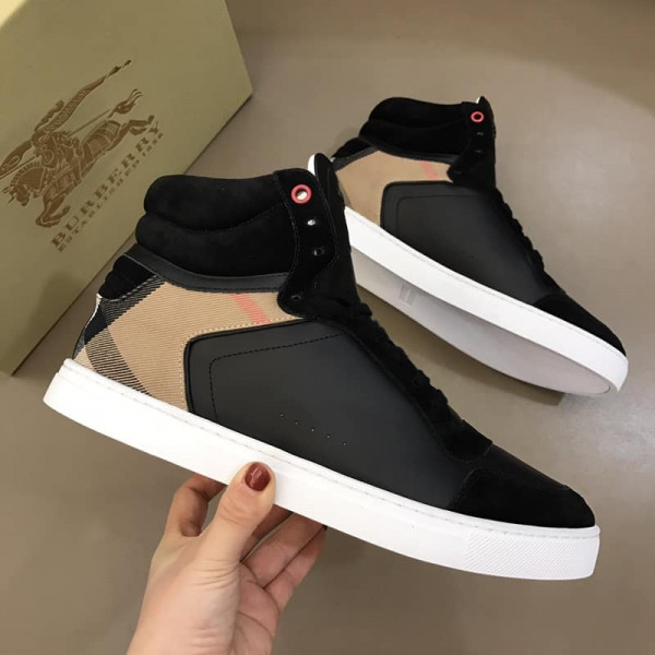 BURBERRY LEATHER AND HOUSE CHECK HI-TOP SNEAKERS - BBR28 - Image 6