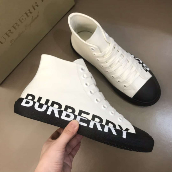 BURBERRY LOGO PRINT GABARDINE HIGH-TOP SNEAKERS - BBR32 - Image 6