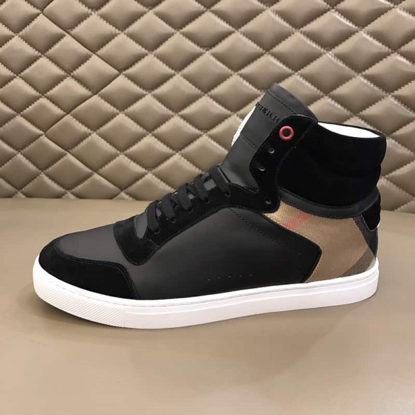 BURBERRY LEATHER AND HOUSE CHECK HI-TOP SNEAKERS - BBR28 - Image 5