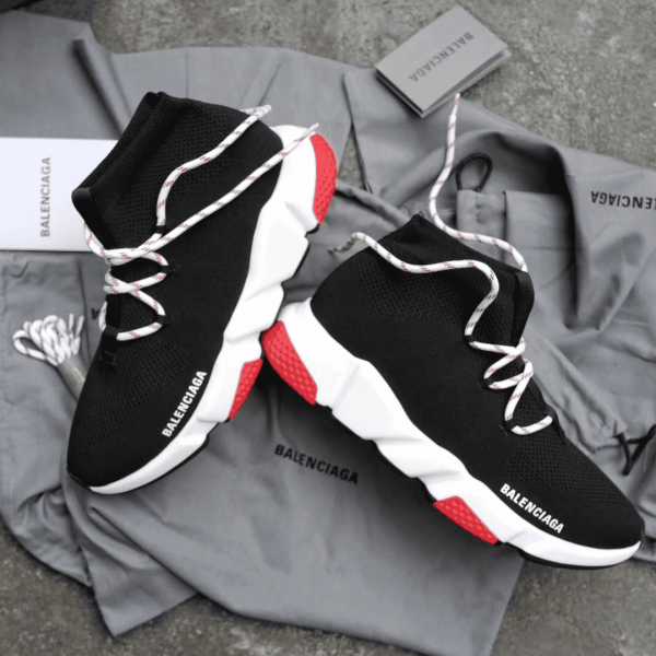 BALENCIAGA SPEED TRAINER LACE UP BLACK RED - BB015 - Image 4