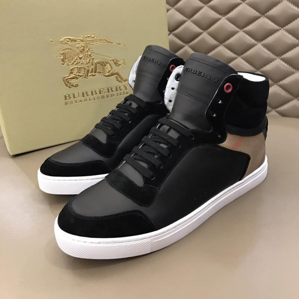 BURBERRY LEATHER AND HOUSE CHECK HI-TOP SNEAKERS - BBR28 - Image 4