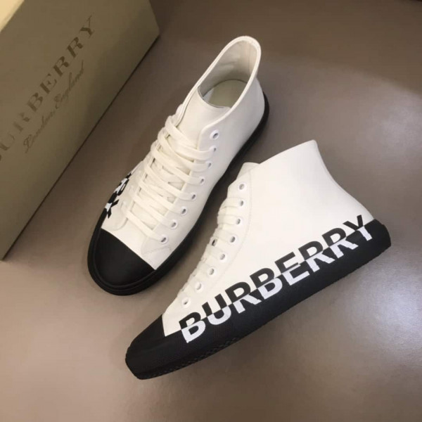BURBERRY LOGO PRINT GABARDINE HIGH-TOP SNEAKERS - BBR32 - Image 3