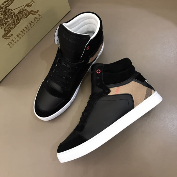 BURBERRY LEATHER AND HOUSE CHECK HI-TOP SNEAKERS - BBR28 - Image 3
