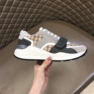 BURBERRY CHECK, SUEDE AND LEATHER SNEAKERS - BBR096
